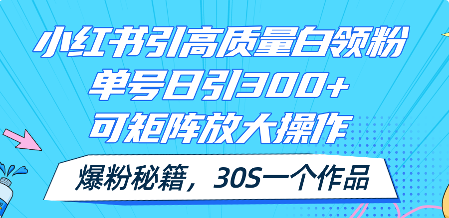 （11692期）小红书引高质量白领粉，单号日引300+，可放大操作，爆粉秘籍！30s一个作品-木木源码网