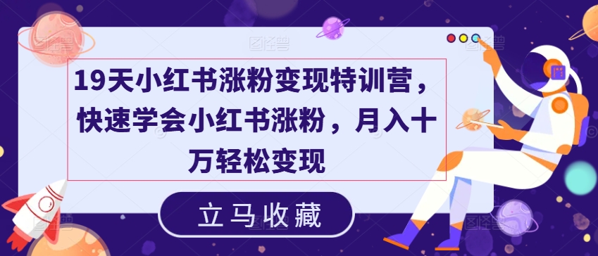 19天小红书涨粉变现特训营，快速学会小红书涨粉，月入十万轻松变现-中创网_分享中创网创业资讯_最新网络项目资源-木木源码网