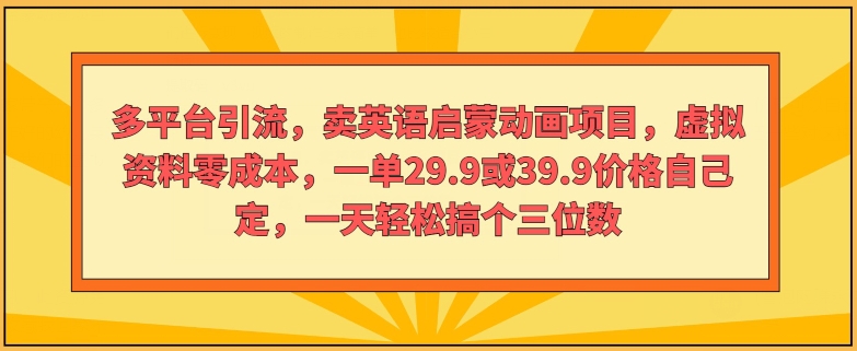 多平台推广，卖英语启蒙动画新项目，虚似材料零成本，一单29.9或39.9价钱自己定-中创网_分享中创网创业资讯_最新网络项目资源-木木源码网