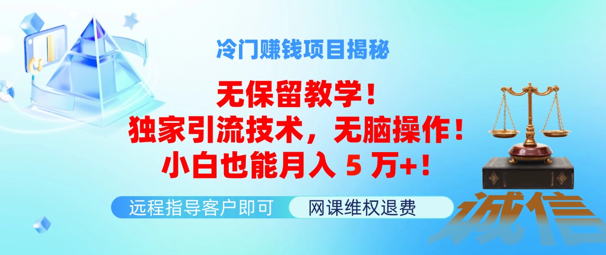 （11864期）冷门赚钱项目无保留教学！独家引流技术，无脑操作！小白也能月入5万+！-木木源码网