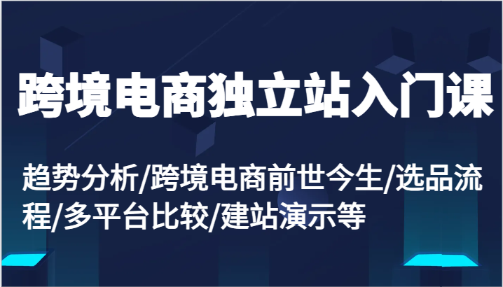 跨境电商电商独立站新手入门课：变化趋势/跨境电子商务来世今生/选款步骤/全平台较为/建网站演试等-中创网_分享中创网创业资讯_最新网络项目资源-木木源码网