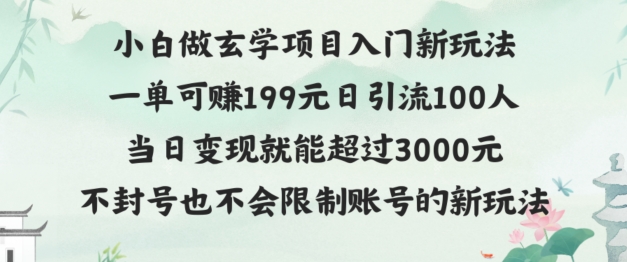 玄学项目入小白入门新玩法一单可赚199元日变现200+不封号不违规-中创网_分享中创网创业资讯_最新网络项目资源-木木源码网