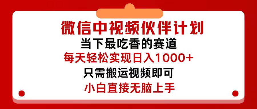 （12017期）微信中视频伙伴计划，仅靠搬运就能轻松实现日入500+，关键操作还简单，…-木木源码网