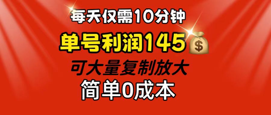 （12027期）每天仅需10分钟，单号利润145 可复制放大 简单0成本-木木源码网