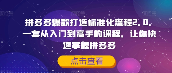 拼多多爆款打造标准化流程2.0，一套从入门到高手的课程，让你快速掌握拼多多-中创网_分享中创网创业资讯_最新网络项目资源-木木源码网