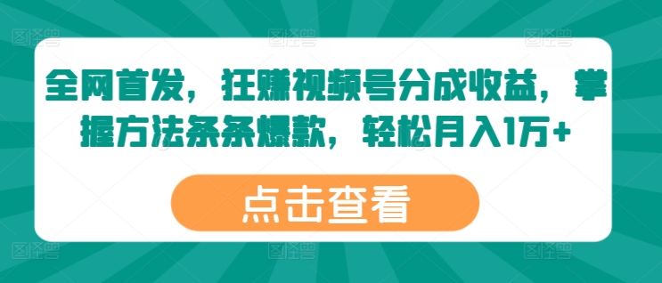 全网首发，狂赚视频号分成收益，掌握方法条条爆款，轻松月入1万+-中创网_分享中创网创业资讯_最新网络项目资源-木木源码网