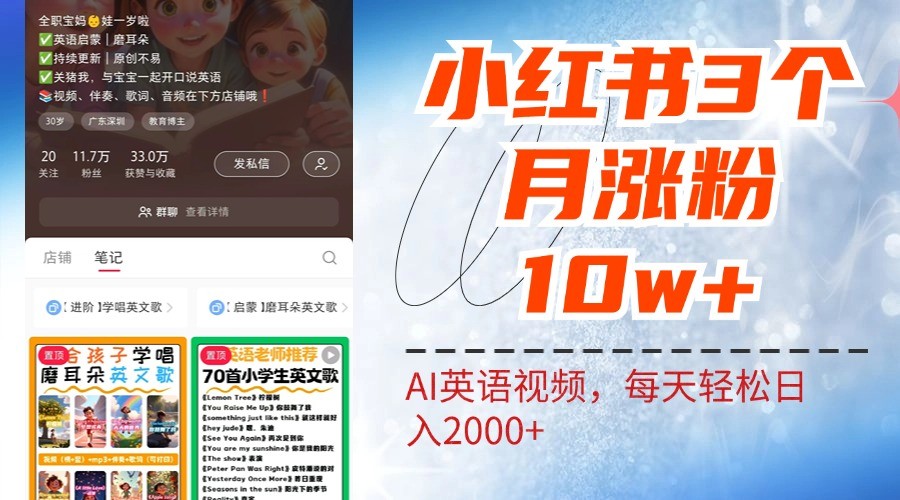 小红书三个月涨粉10W，AI英语视频0成本制作，每天轻松日入2000+-中创网_分享中创网创业资讯_最新网络项目资源-木木源码网