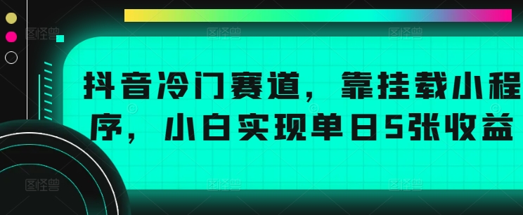 抖音冷门赛道，靠挂载小程序，小白实现单日5张收益-中创网_分享中创网创业资讯_最新网络项目资源-木木源码网